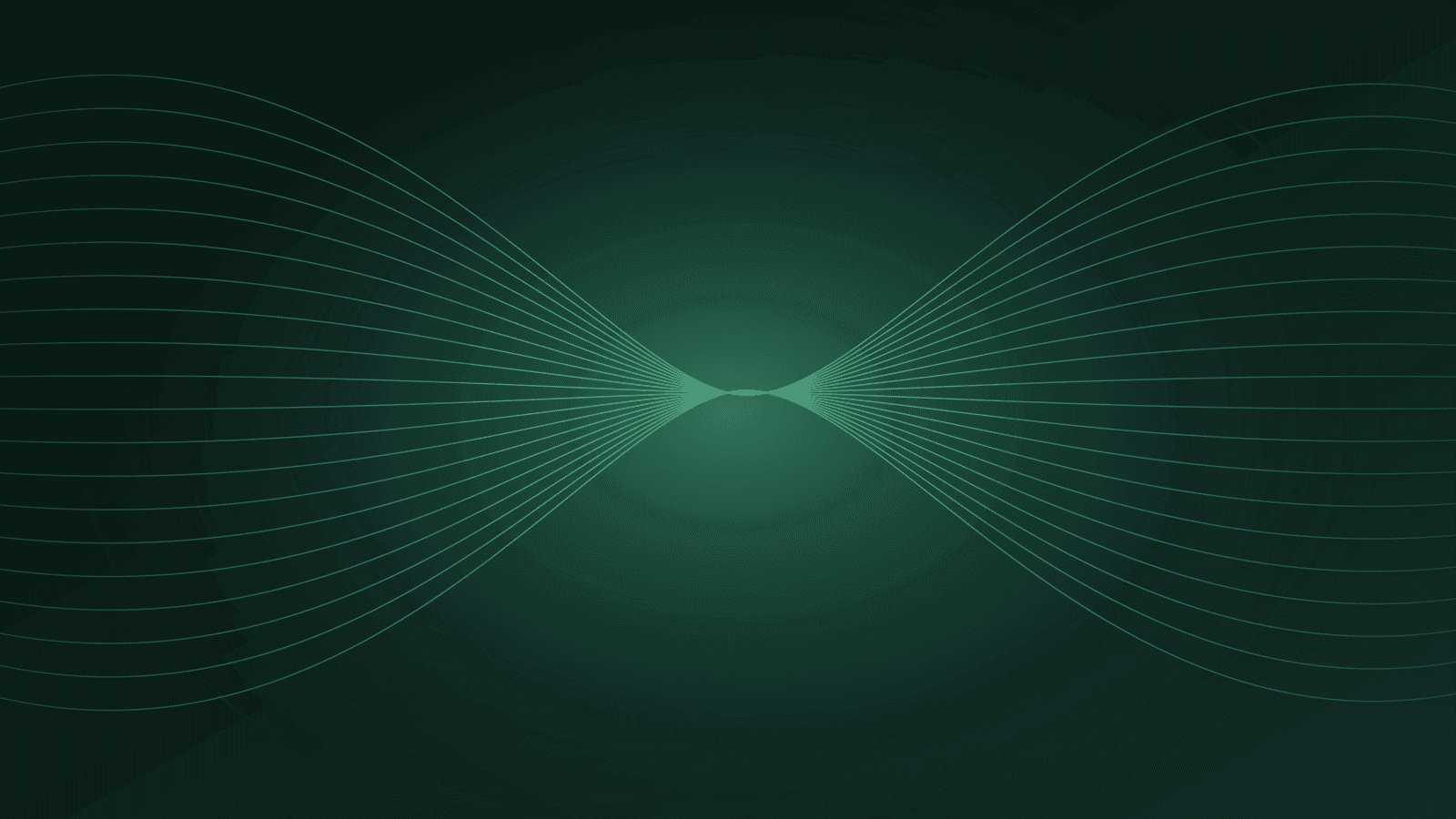Thin green streams bending toward a bright center on a dark field