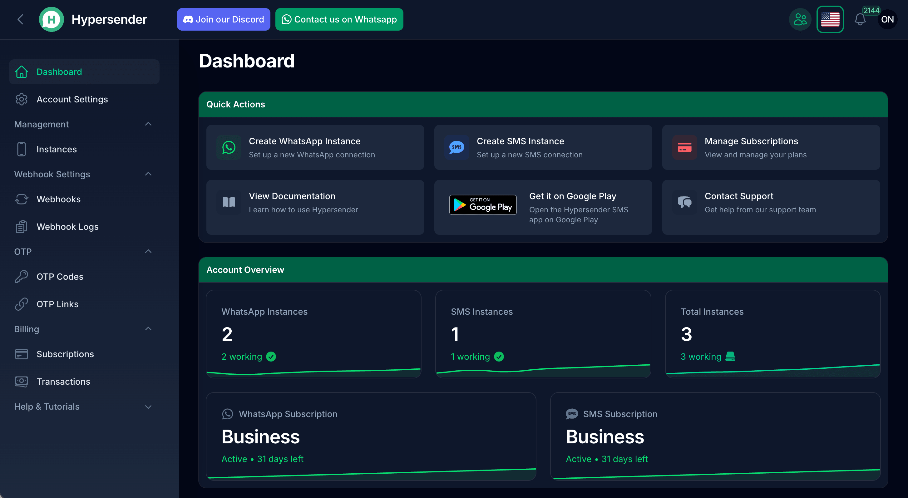Hypersender dashboard