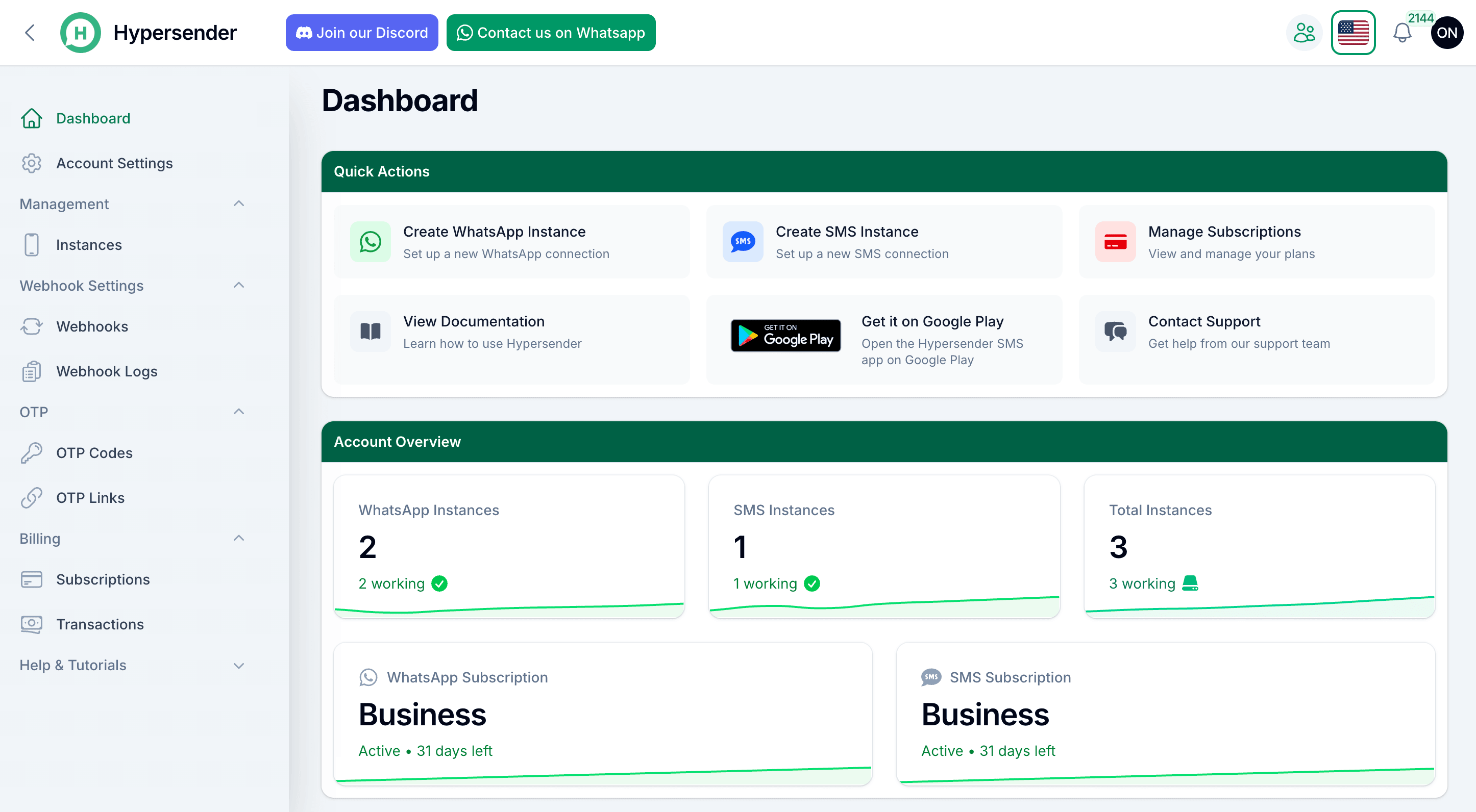 Hypersender dashboard