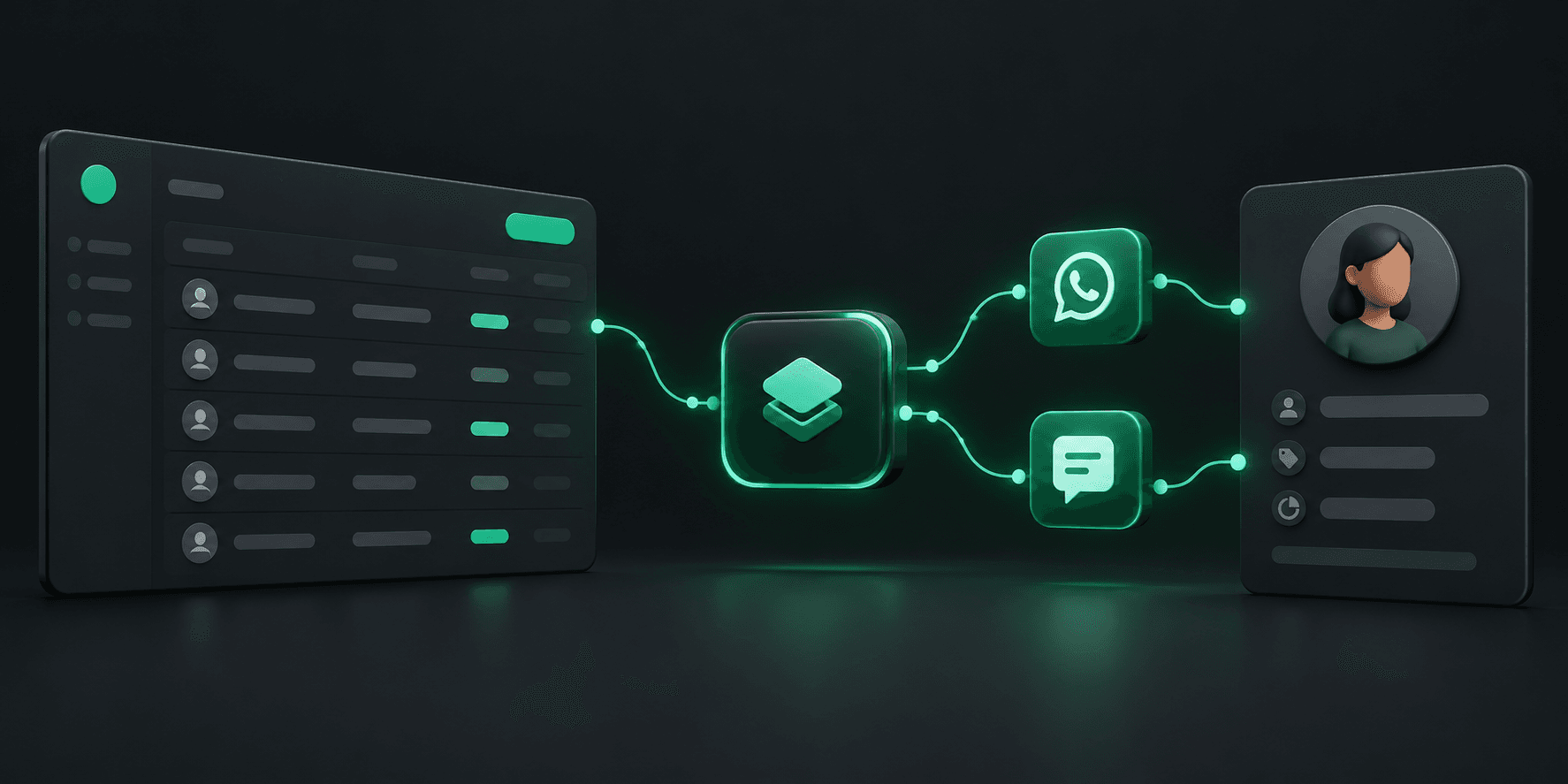 CRM workflow connected to a messaging API and customer conversation events